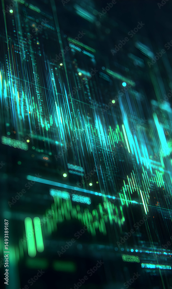 Poster abstract rendering of digital data visualization with lines creating a futuristic and technological 