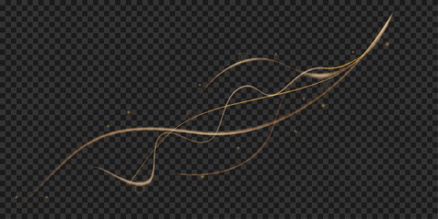 Glowing golden magic light effect. Vector graphics of neon lines motion. Abstract light lines of movement.