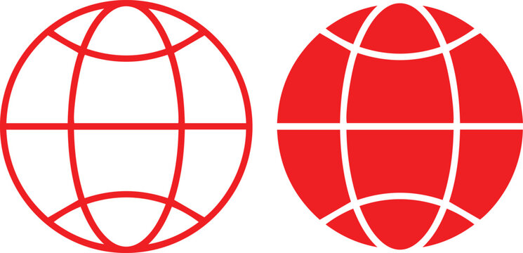  wireframe globe, red abstract spherical icon, red minimalist global symbol, red geometric sphere outline, red internet