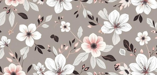 Contemporary grey floral and linear collage seamless pattern  Modern exotic design for textile, paper, decor, design, modern