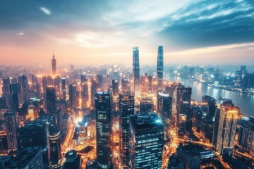 Obraz premium Futuristic Cityscape at Dusk