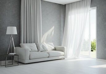 White sofa and curtains in a room