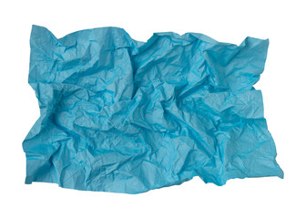 Blue crumpled paper isolated on transparent background