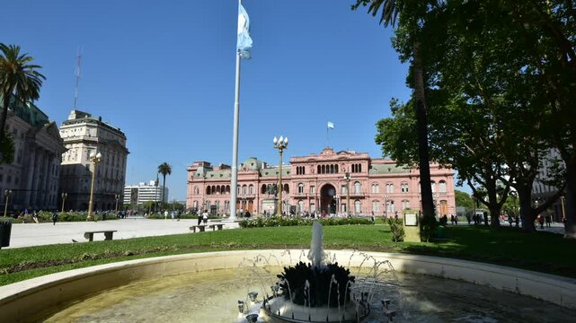 Buenos Aires, Argentina - October 30, 2016: Casa Rosada in Plaza de Mayo in Buenos aires with tourist in a sunny day.