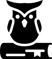 Owl with book symbolizing wisdom and learning. Silhouette icon.