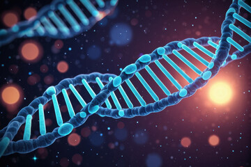 A close-up view of a double-stranded DNA molecule, highlighting its helical structure