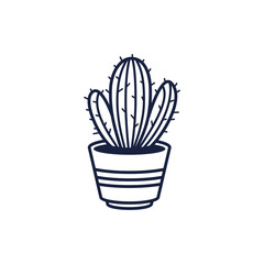 A Simple Line Drawing of a Cactus in a Striped Pot