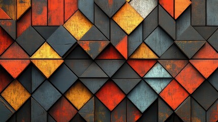 Fototapeta premium Abstract geometric pattern of rusty, colorful, triangular shapes