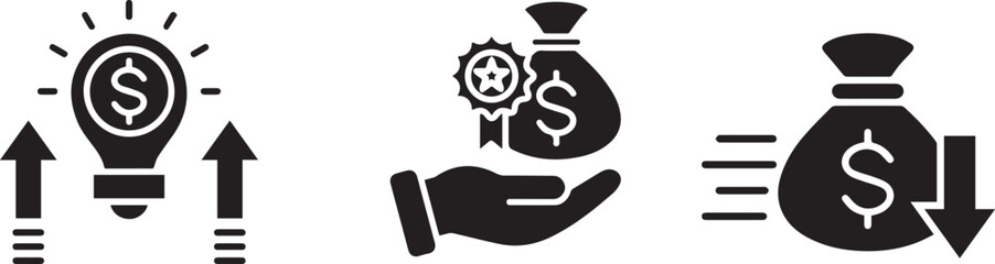 money symbol, money bag, hand holding money bag, dollar sign, arrows up, arrows down