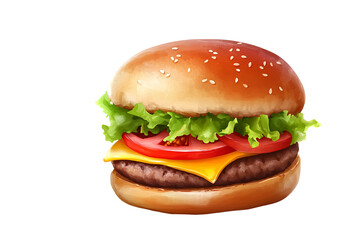a hamburger with lettuce and tomato