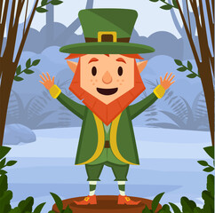 Vector illustration. A leprechaun, a child's drawing. A creature of Irish folklore, an old man in a green hat.
