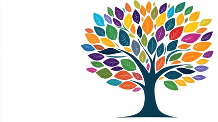 Naklejka premium A vibrant illustration of a tree with colorful leaves, perfect for themes of growth, nature, and creativity, Ideal for use in marketing, educational materials, or environmental projects,