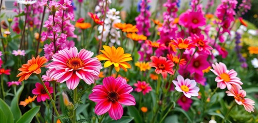 Obraz premium Vibrant spring flowers blooming from a white computer in a lush garden, flora, bright colors