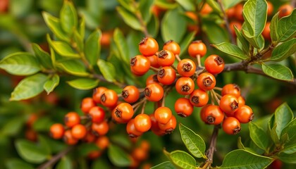 Close-up vibrant sea buckthorn berries, lush green foliage,   powerful,  produce