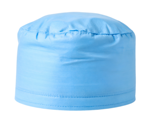 realistic medical dentist or surgical cap in light blue fabric, isolated on transparent background, professional healthcare accessory for hospital or lab use
