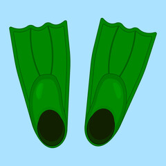 Summer vector illustration of green swim fins or flippers on blue background. Diving and snorkeling equipment for underwater exploration. For summertime, maritime, undersea, water, and sports design. © AliceFame