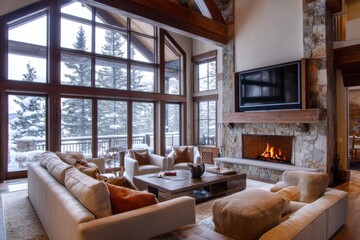 Fototapeta premium Cozy Mountain Lodge Living Room