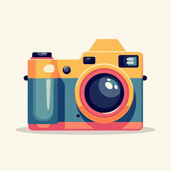 Vintage camera illustration in bright colors with playful design  
