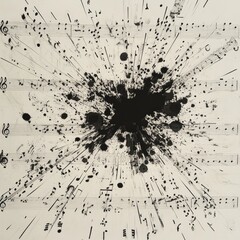 A sheet of musical notation slowly disintegratin