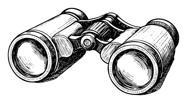 binoculars in detailed hand drawn monochrome sketch style