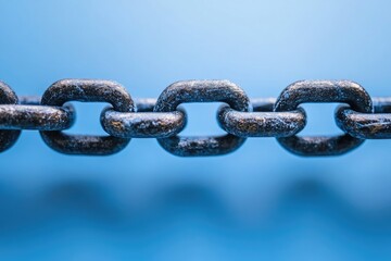 Obraz premium Aged metal chain against a blue backdrop