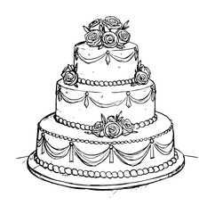 wedding cake with floral decoration in hand drawn sketch style