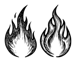 flames in black sketch engraving outline vector style © Kaz