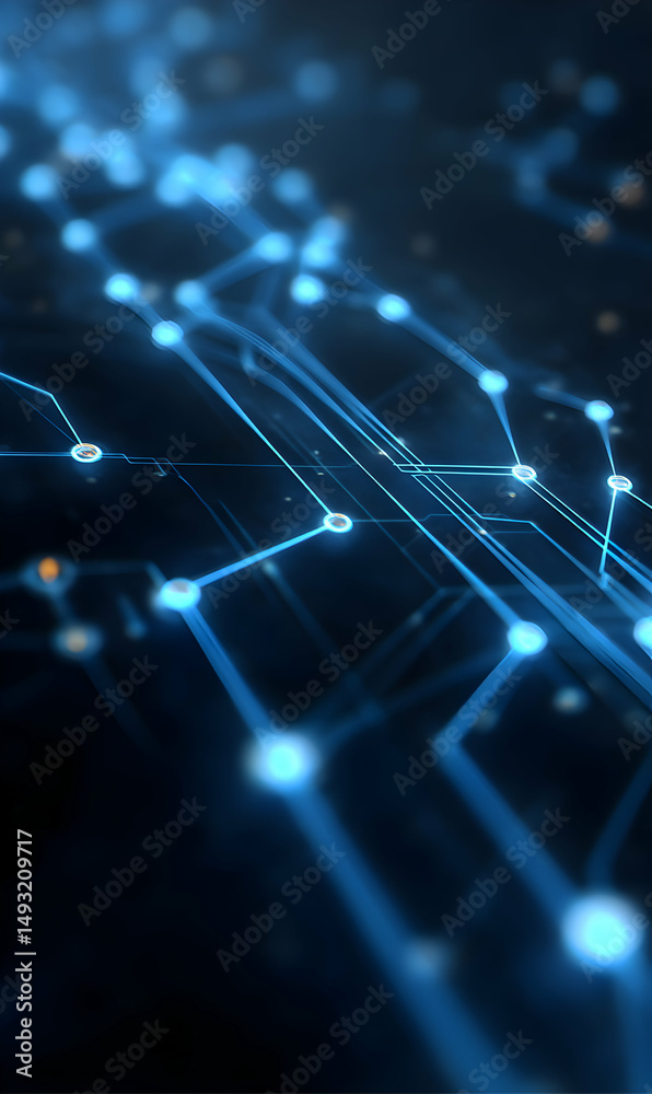 Poster futuristic technology background featuring glowing circuit lines creating a network connection on a 