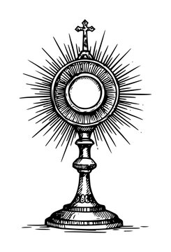 monstrance in religious black sketch engraving outline style