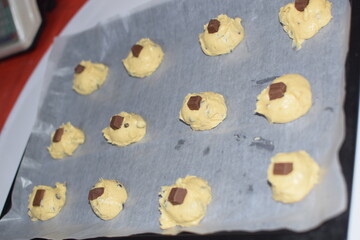 Chocolate chips mix cookies isolated on white background, Homemade butter cookies close up. Chocolate chip vanilla cookie on white background. Chocolate chip cookies isolated on white background
