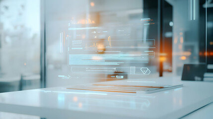 Futuristic Workspace with Interactive Holographic Display Technology