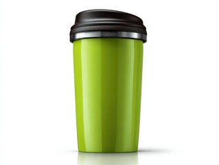Lime green travel mug with a dark lid, perfect for your morning commute.