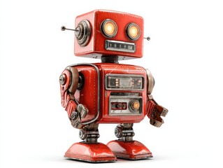 Fototapeta premium Vintage Red Robot Toy. Classic robotic design, nostalgic and charming.