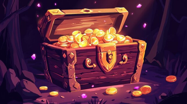 fantasy treasure chest, concept art, warcraft style flat colors