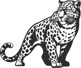 Realistic spotted leopard icon in black color, leopard logo looking left.