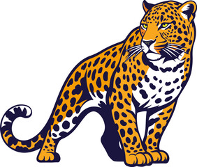 Realistic vector image of a spotted leopard in orange color.