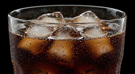 cola,  coke,  soda, Close-up of Cola with Ice Cubes in a Glass