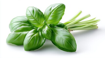 Fototapeta premium A small bunch of green basil, isolated on white background