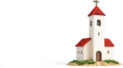 Small Whitewashed Church with Red Tile Roof and Bell Tower