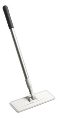 Modern flat mop with a metal handle and ergonomic grip designed for efficient floor cleaning, on transparent background.