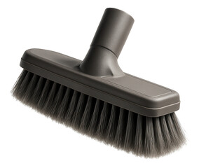 Black plastic cleaning brush head with dense bristles and a cylindrical attachment point on transparent background.