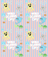 seamless pattern with sea animal, world ocean day,for background,poster fabric pattern