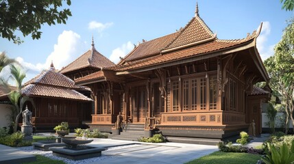 Obraz premium Traditional wooden house design, tropical style