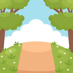 beautiful view on the hill with a background of clouds and trees.