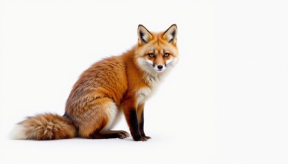 Fototapeta premium Majestic Red Fox Sitting Gracefully Against a Clean White Background for Nature and Wildlife Photography Projects