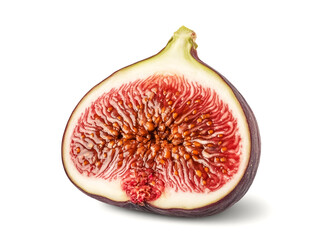 A single mountain fig halved isolated on white background soft flesh tropical clarity