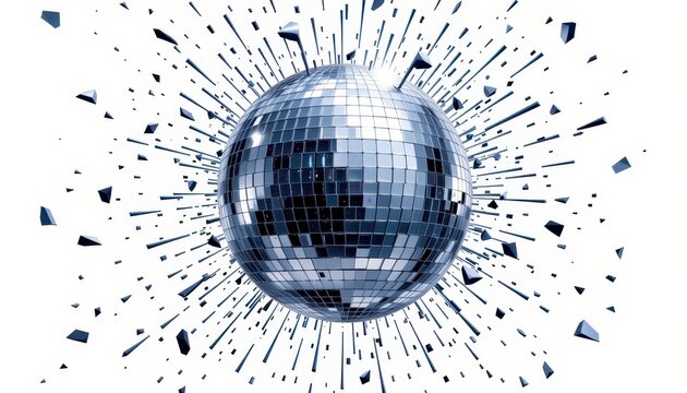 Shimmering Disco Ball Surrounded by Exploding Shards Creating Vibrant Energy and Dynamic Vibe for Parties and Celebrations