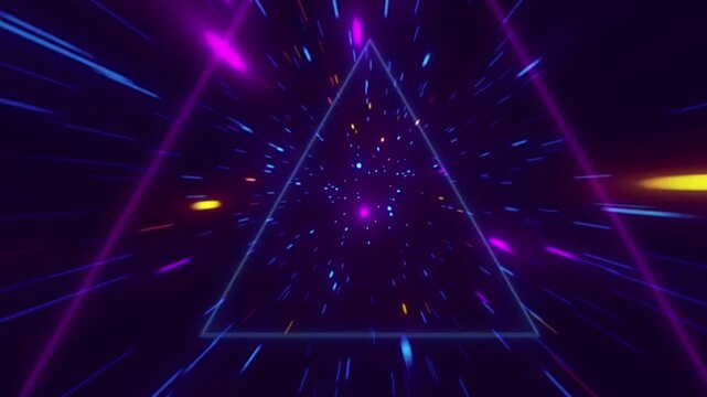 Futuristic Neon Tunnel Animation with Glowing Triangles and Light Streaks