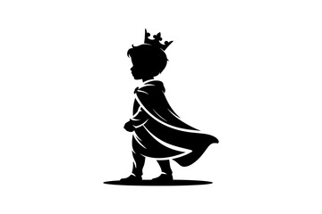 Silhouette of a young prince with crown and cape