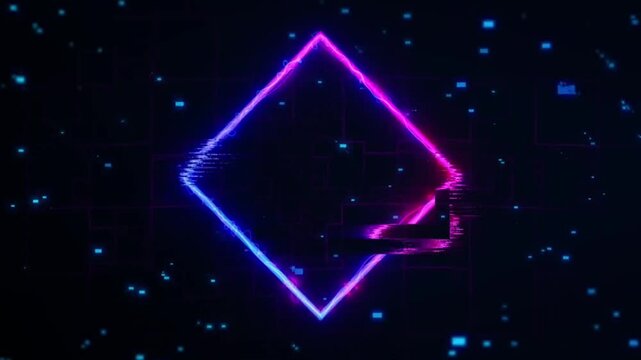 "Futuristic Neon Glowing Square Animation on Dark Starry Background